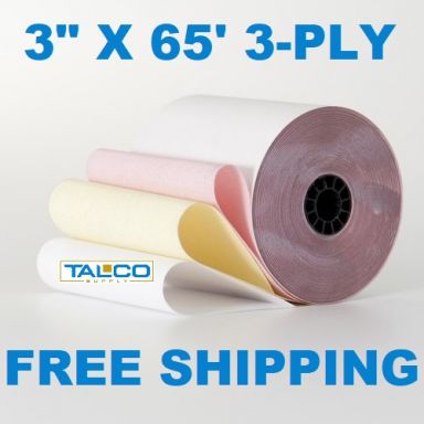 3" x 65' 3-PLY Carbonless Bond Paper Rolls
